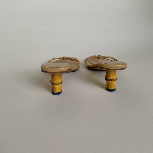 Auth. Vtg Gucci x Tom Ford 2002 tan strappy bamboo slide heels - Picture 4 of 6